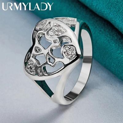 URMYLADY 925 Sterling Silver Heart 7-10# Ring For Women Fashion Wedding Engagement Party Charm Jewelry