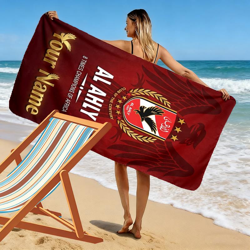 Name Custom Al Ahly Sporting Print Beach Towel, Large Soft Quick Dry Towel for Beach Camping Swimming