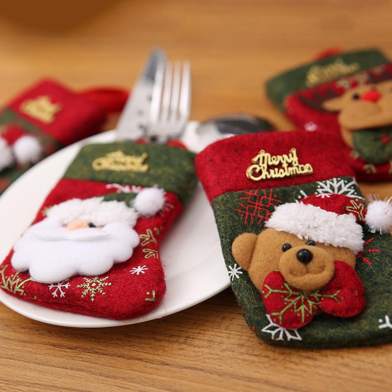 Christmas Decorations Knifes Fork Gloves Bag Holder Home New Year Party Table Dinner Cutlery Christmas Tree Hanging Ornaments