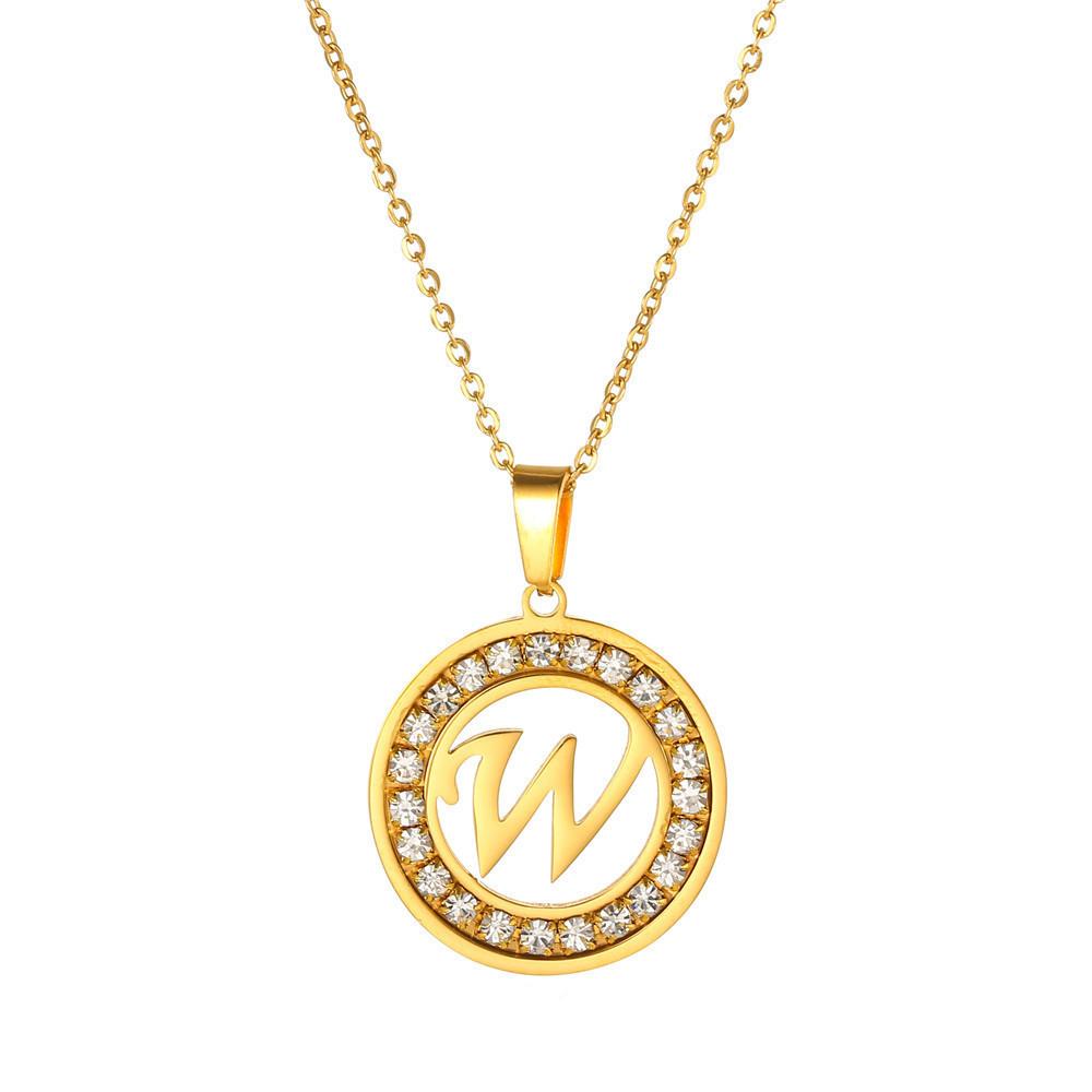 New Initial Letter Name Pendant Female Gold Color Stainless Steel A-Z Alphabet Round Necklace for Women Jewelry Gift