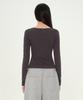 MUSINSA STANDARD WOMAN Pigment Ribbed Slim Scoop Neck Long Sleeve T-Shirt [Charcoal Gray]