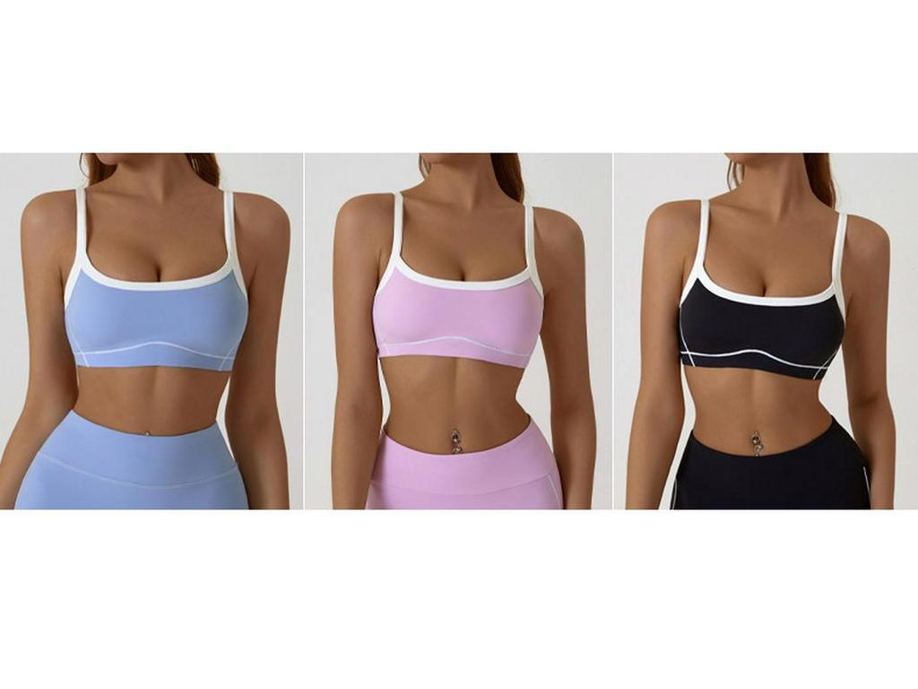Camiseta Deportiva de Color Block con Sensación Nude Europea y Americana - Chaleco de Yoga y Fitness para Mujer con Hermoso Diseño en la Espalda