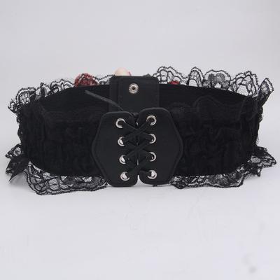 Sceau de Taille Élastique à Pompons pour Femmes Dentelle Sexy Large Ceinture Robe Accessoires Décoratifs