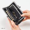 [Inden-ya] INDEN-YA Genuine Inden Leather Coin Purse with a Parent-Child Clasp, Purple with Black Lacquer, Floral Arabesque Pattern  Authentic