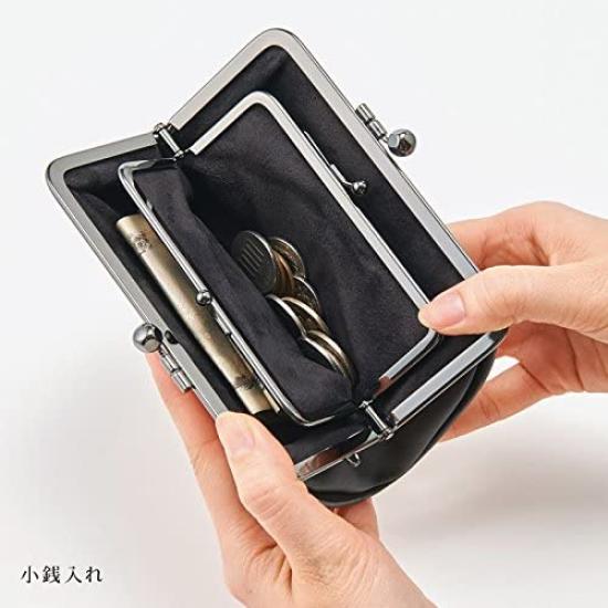 [Inden-ya] INDEN-YA Genuine Inden Leather Coin Purse with a Parent-Child Clasp, Purple with Black Lacquer, Floral Arabesque Pattern  Authentic