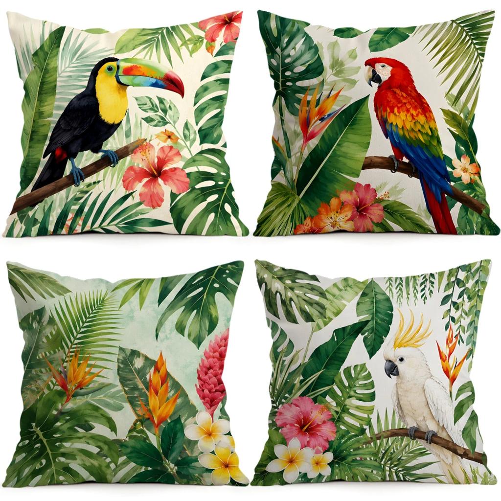 1pcs/4pcs Tropical Parrot Plant Cushions Pillowcase Polyester Cushion Cover Throw Pillow Pillowcover Home Car Sofa Decor