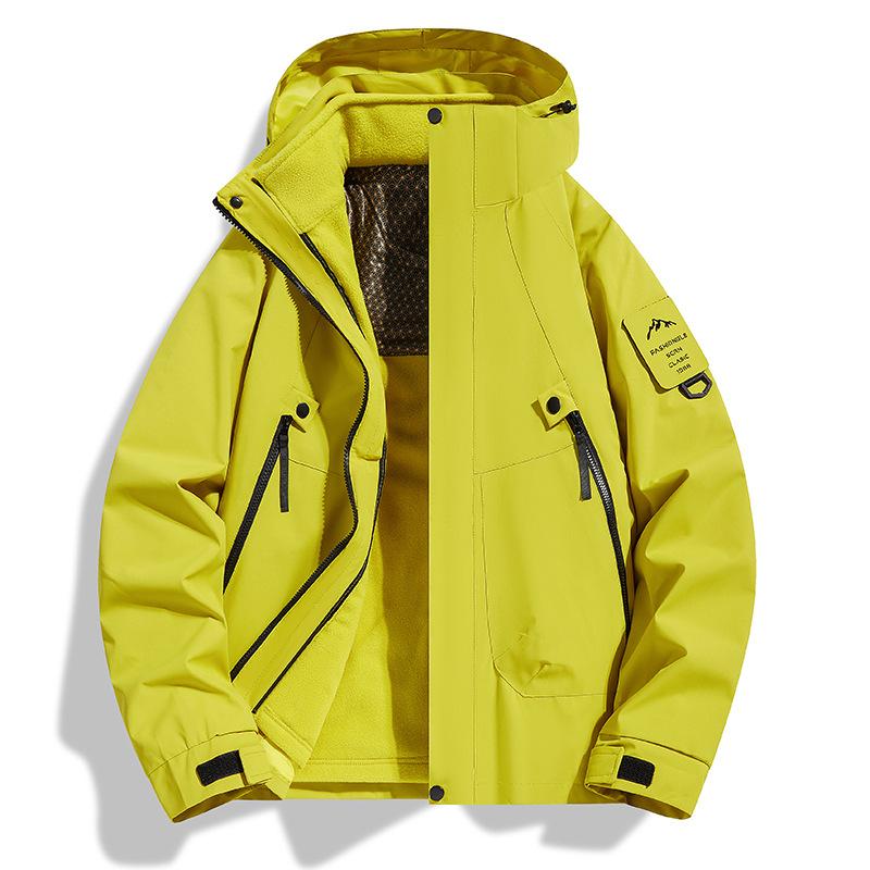Three-in-one Spring and Autumn Men's Hooded Workwear Jacket, Men's and Women's Windproof Outdoor Removable Mountaineering Jacket