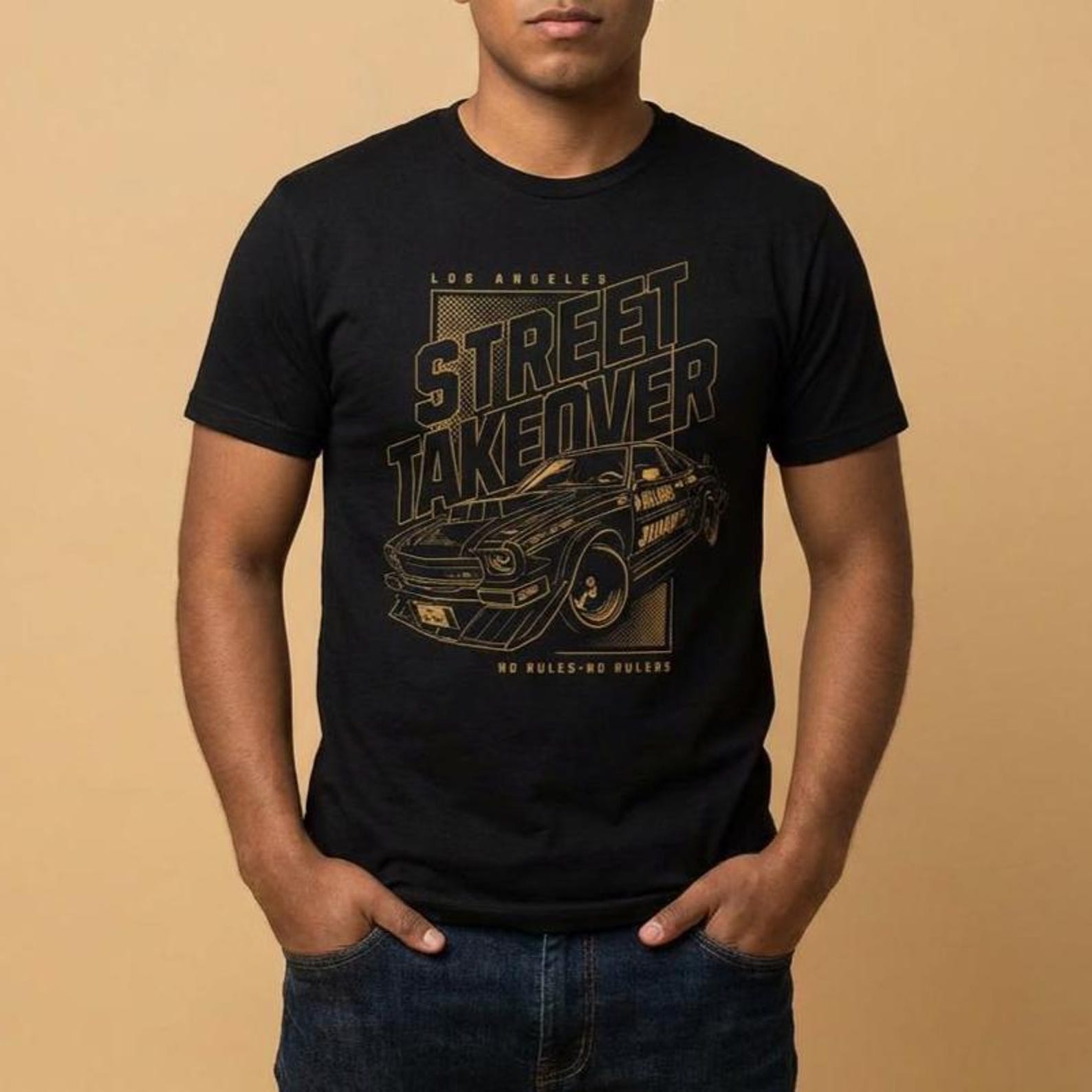 Retro Street Takeover, Drift Racing Muscle Car Graphic T-shirt S