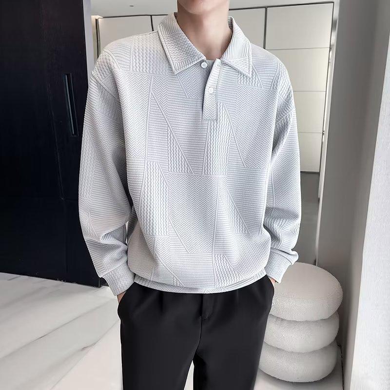 Men's Youthful Lapel Sweatshirt: Trendy Long Sleeve Polo, Stylish Autumn T-Shirt, Versatile Cool Student's Brand Top