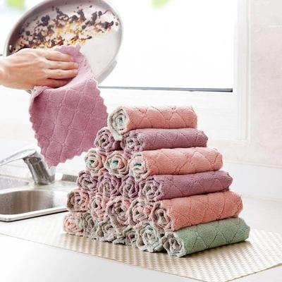 Double Sided Water Absorbent Dishwashing Towel Tableware Super Absorbent Superfine Fiber Dishcloth Kitchen Soft Practical Towel