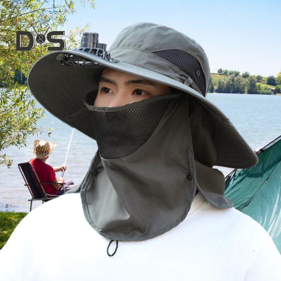 Fisherman Hat with Removable Fan Rotatable USB Fan Wide Brim Sun Hat UPF50+ Protection Adjustable Circumference Fishing Hat