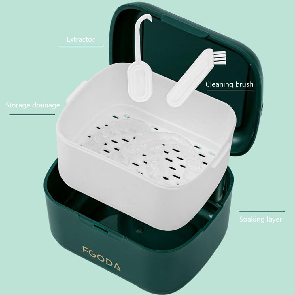 Orthodontic Retainer Tooth Braces Box Soaking Container Denture Storage Bath Box With Strainer Denture Case For Cleaning