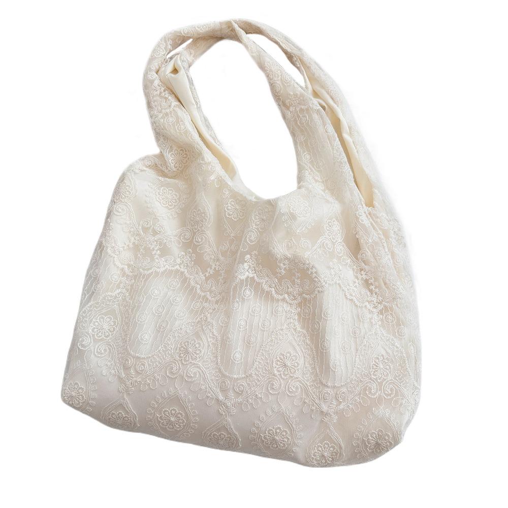 

New Lace Cloth Floral Shoulder Bag Large Capacity Handheld Underarm Bags Portable Lace Handbag for Women белый