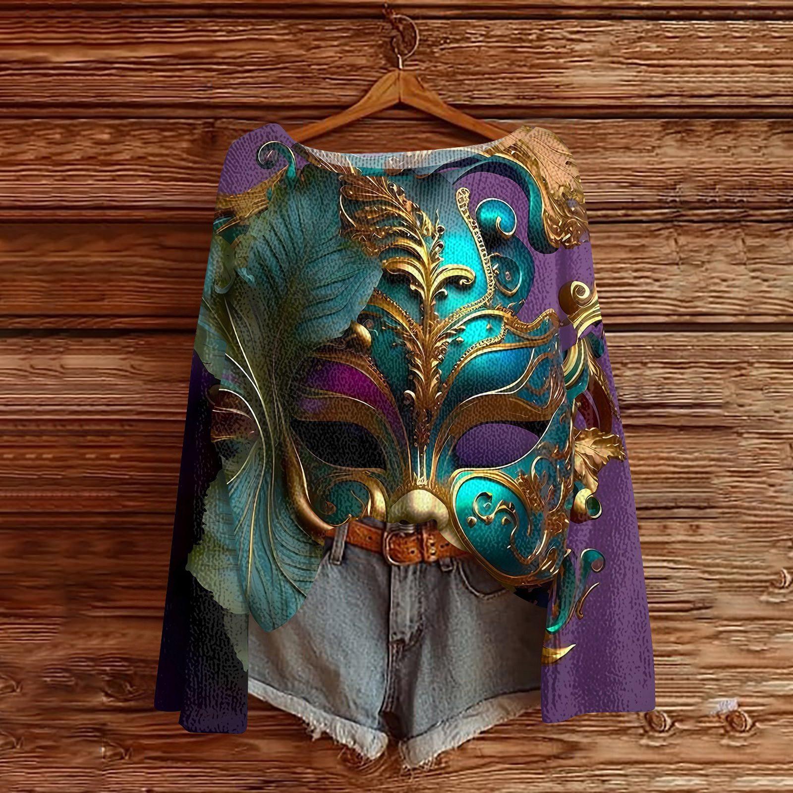 

Women s Fashion Round Neck Long Sleeve Print Casual Pullover Sweater Top XL