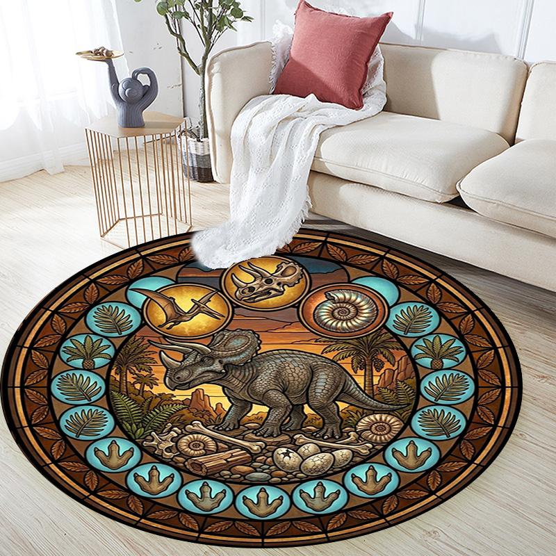 Prehistoric Glass Round Area Rug Under Office Chairs Bedroom Living Room Home Decor