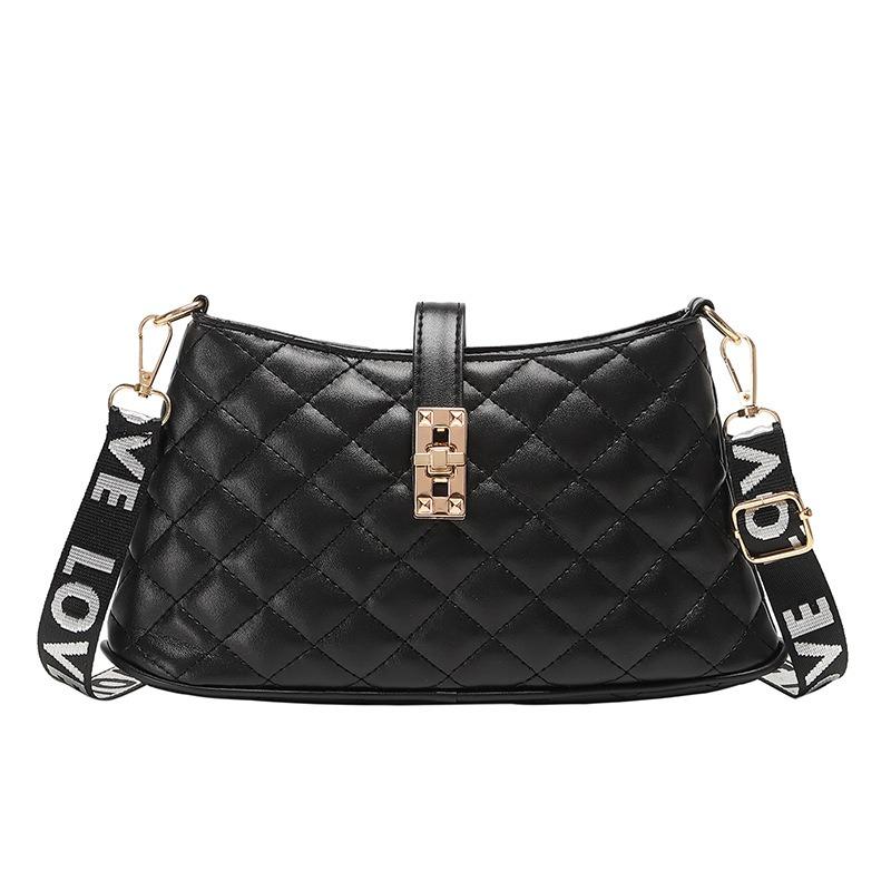 Embroidered rhombus buckle shoulder messenger women's bag, a new versatile light luxury Kelly bag