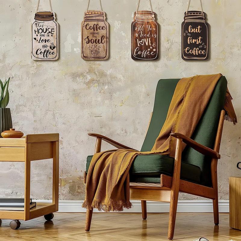 4PCS Vintage Coffee Letter Sign - Rustic Wooden Hanging Plaques for Bar, Restaurant, Kitchen & Farmhouse Wall Decor