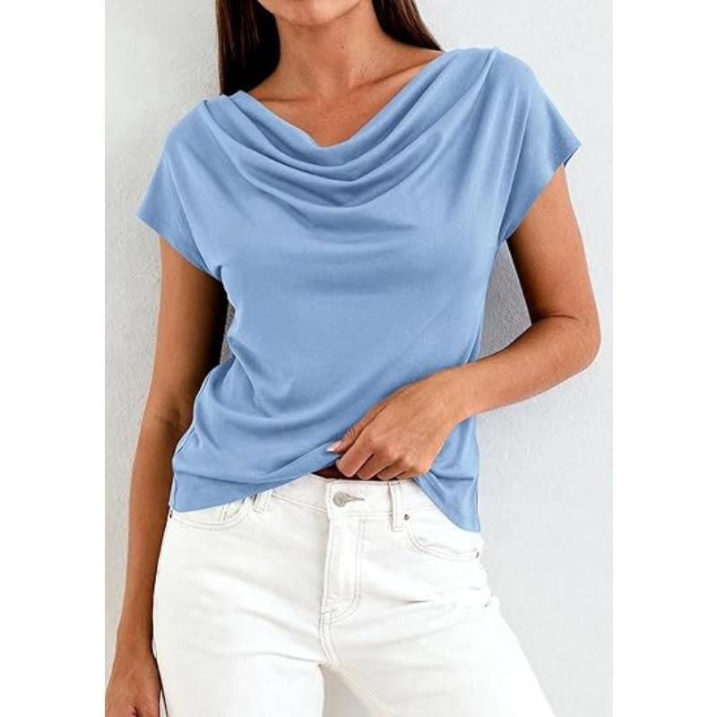 Summer New Women's Short-sleeved T-shirt Fashionable and Versatile Swing Collar Pullover Top