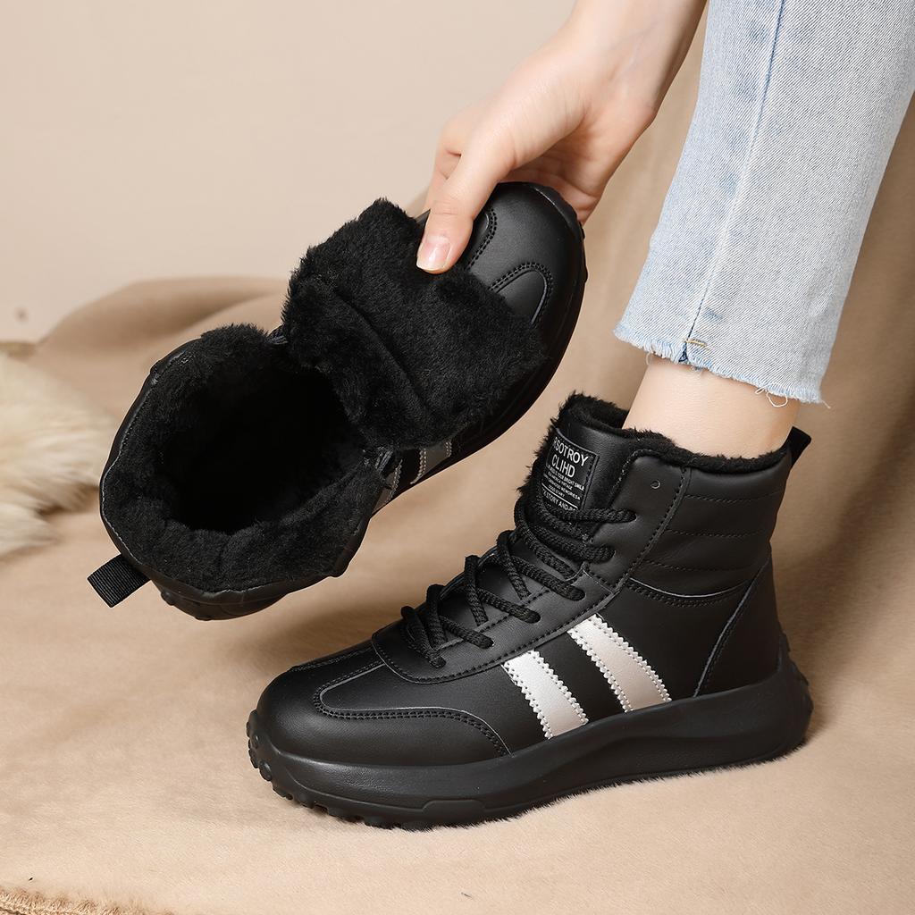 Winter neue Schneestiefel Lässige Plüsch Warm halten Schnürung Plateau Sneaker Damen Rutschfest Weich besohlt Laufschuhe