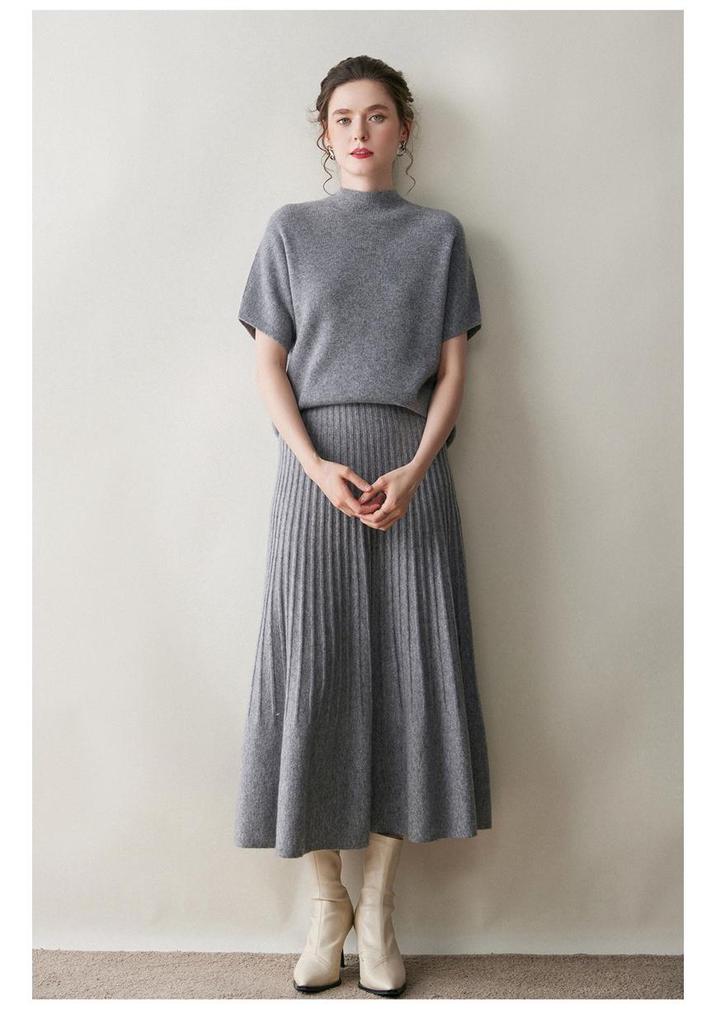 Women's Casual Half-High Collar Knit Cashmere Sweater Vest - Simple, Versatile, Comfortable Pullover, Short Sleeve