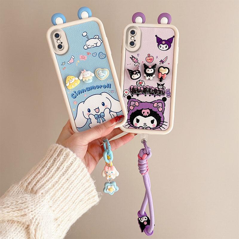 KEYSION Cute Ear 3D Cartoon Case for iPhone XS Max X with Bracelet Soft Silicone Shockproof Phone Back Cover for iPhone XR