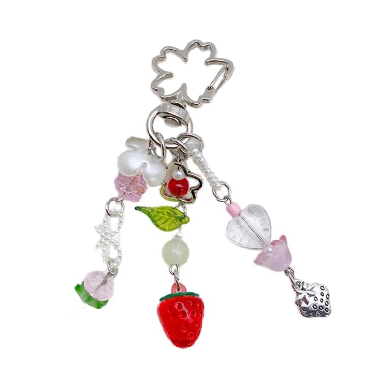 Lovely Strawberry Flower Keychain Pendant Backpack Decoration Charm Jewelry