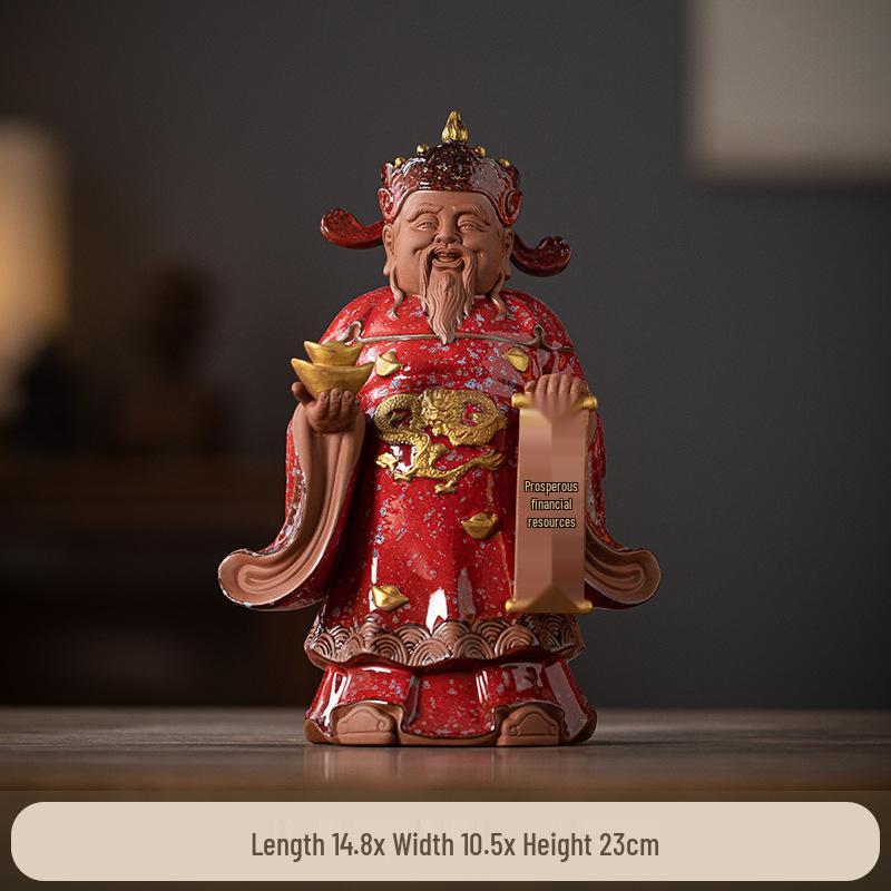 

God of Wealth Ceramic Figurine: Home or Office Decoration Buddha Statue, Ideal for Worship or Opening Gifts