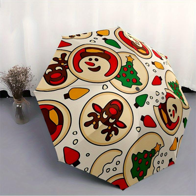 1pc Christmas Cookies Automatic Open 8-Rib Windproof Umbrella, Travel & Commuting, Suitable for All Seasons, Lightweight Portable 141