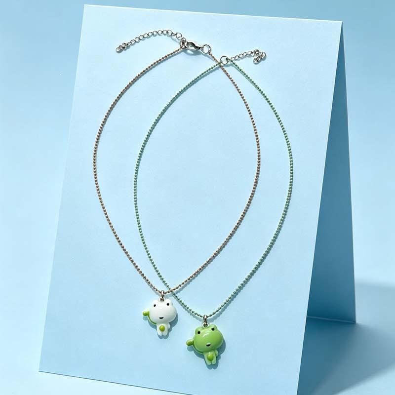 Adorable Cartoon Frog Couple Necklace - Cute Childlike Pendant Clavicle Chain, Perfect Best Friend Accessory, Niche Ins Style