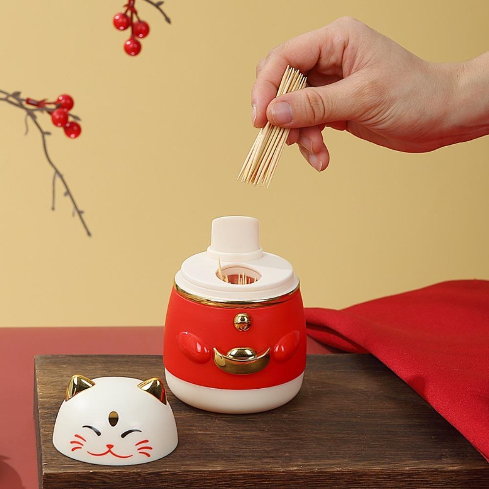 Staubdichte Glückskatzen-Zahnstocherbox Kunststoff-Zahnstocherhalter Cartoon-Zahnstocherspender Frucht