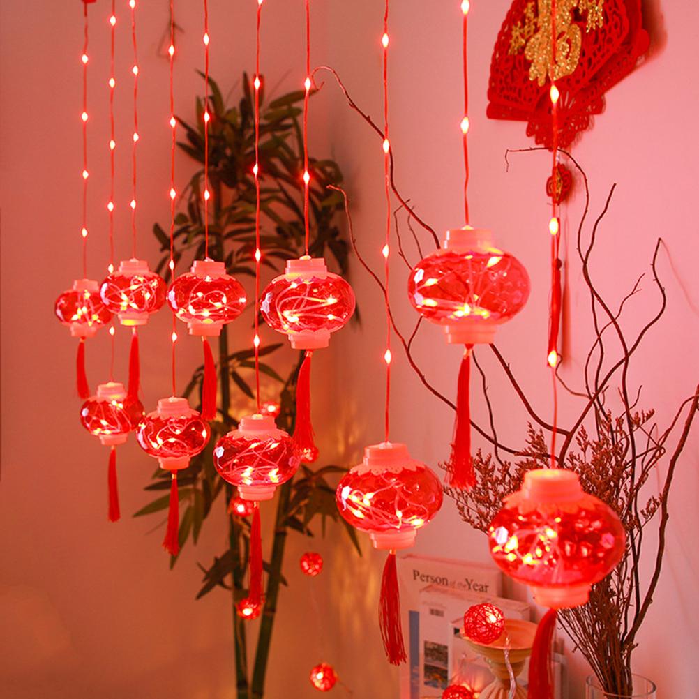 2022 New Year Red Lantern Curtain String Lights LED Spring Festival Fairy Light Street Festoon