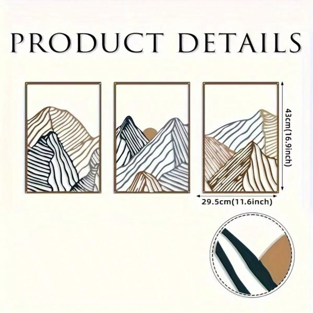

Современное металлическое настенное искусство Горы 3-панельное триптих Абстрактный пейзаж Декор для гостиной Офиса Безрамная картина на холсте 78047540