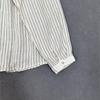 Johnature Autumn Products Stand-up Collar Retro Striped Splicing Loose Women Shirt Long Sleeve Casual Blouses