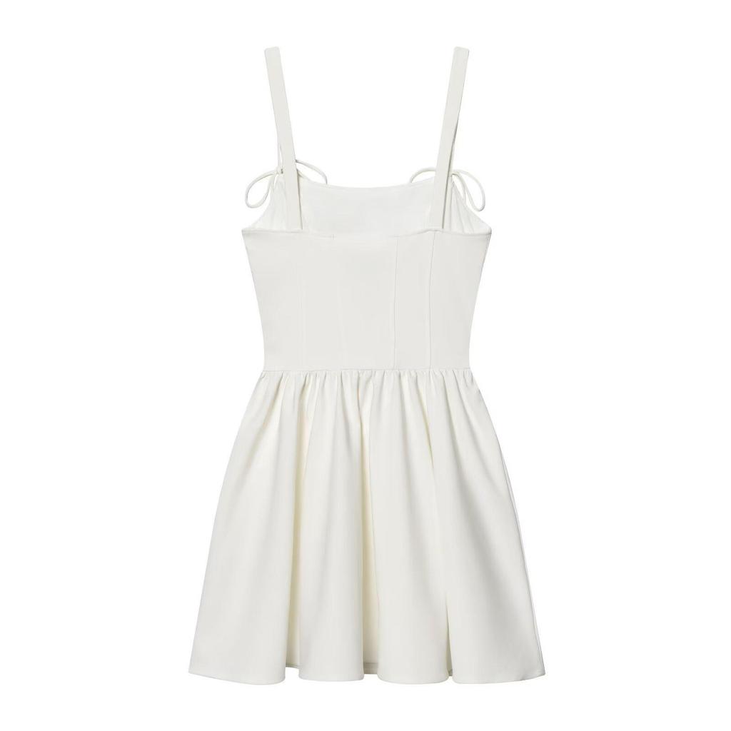 French Hepburn-Style Spaghetti Strap White Mini Dress for Women - Ideal for Beach Vacations 2026