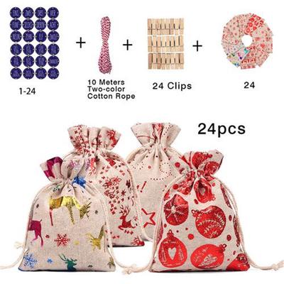 Christmas Drawstring Gift Bag Bag with Stickers Clips Ropes for Christmas Decoration 12 Colors