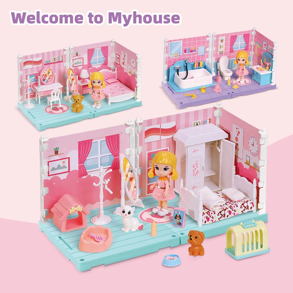 Non-Toxic Diy Miniature Doll House Simulated Bedroom Bathroom Kitchen Roombox Study Furniture Play House Children Toys For Children Gifts