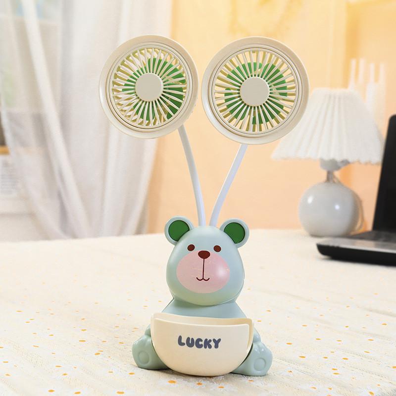 

Adorable Children s Animal-themed Dual Head Fan Pencil Sharpener Pen Stand Usb Desk Fan Green Bear