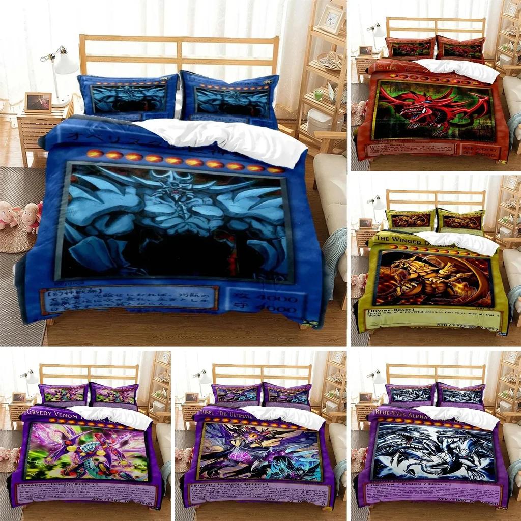 Anime Yu-Gi-Oh Game Card Bedding Set Duvet Cover Sheet Printed Bed Set Pillowcase Bed Full Queen King Size Comforter Bedroom