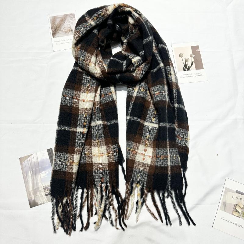 Autumn and Winter New Milk Huhu Imitation Cashmere Scarf Women's Plaid Simple Cute Tassel Warm Scarf Men's Shawl