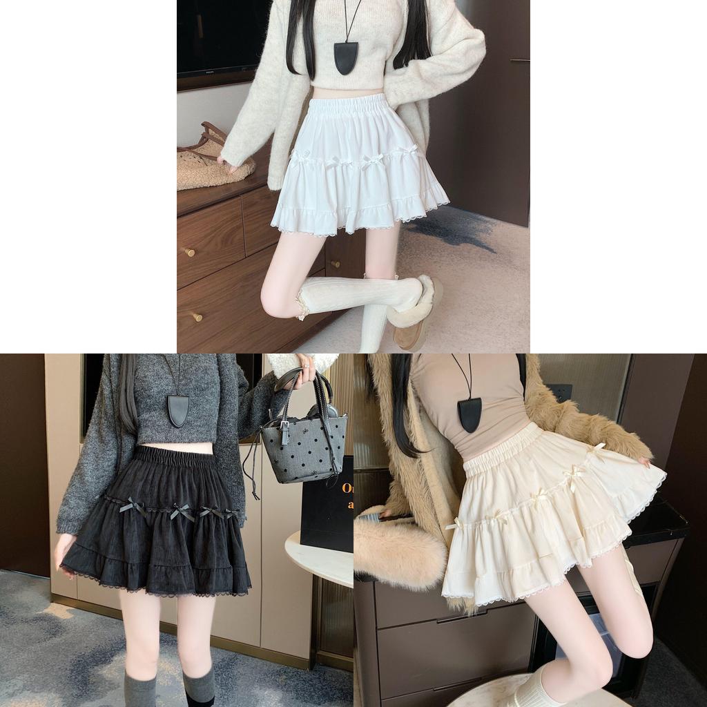 Cotton Blend Puff Skirt For Women With Bowknot Pattern For Autumn Winter Fashion