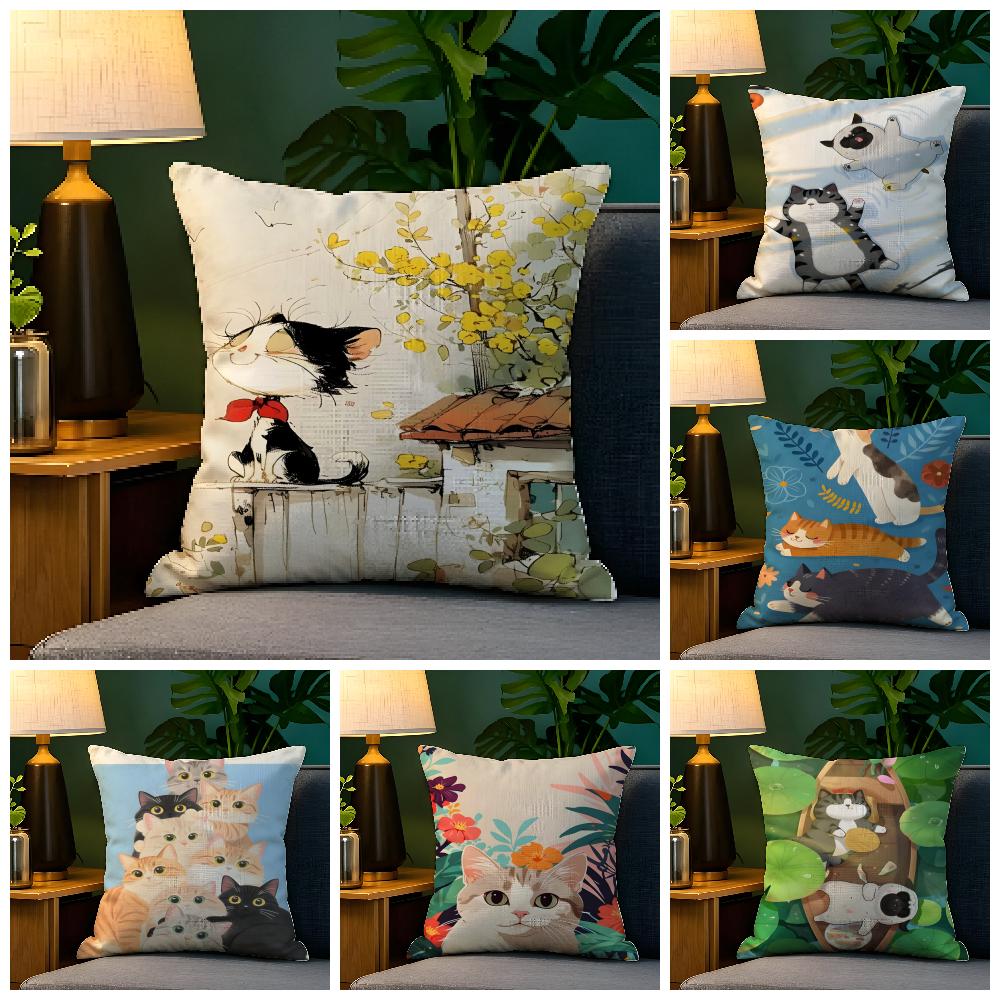 Funny Cute Cat Peeking Out Pillow Case Natural Linen Pillow Case DoubleSided Decor Sofa Pillowcase Home Decor
