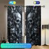2pcs Terrifying Black Skull and Rose Printed Curtain for Halloween Home Decor - Rod Pocket Window Treatment for Bedroom, Office,