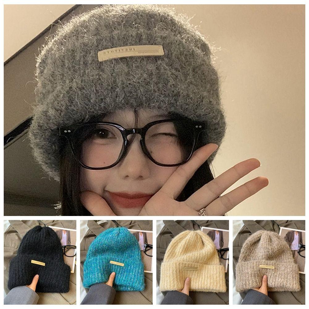 Thickened Beanies Hat Korean Style Pullover Hat Letter Chic Knitted Hat Outdoor