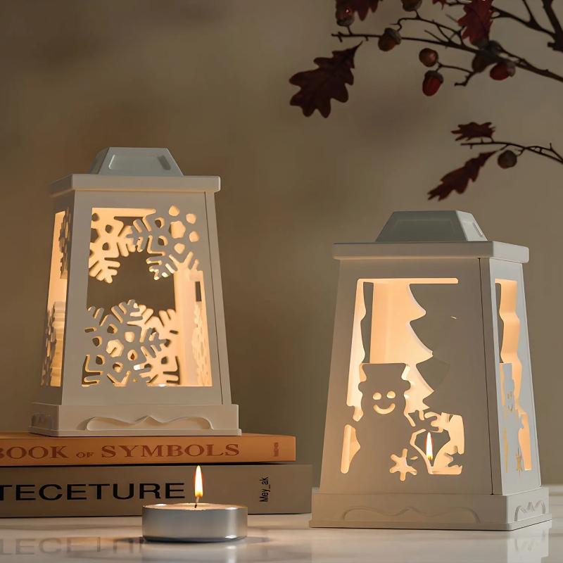 DIY Christmas Candle Holder Epoxy Silicone Mold Fawn Snowflake Lantern Candle Base Ornaments Mold For Plaster Aromatherapy