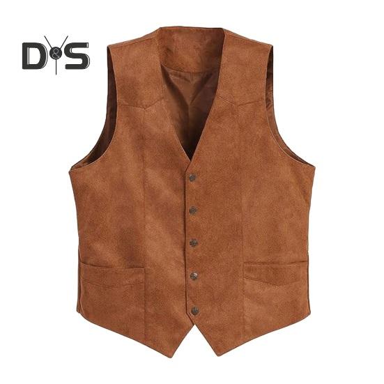 

Мужской жилет с V-образным вырезом без рукавов, однобортный приталенный жилет с карманами, однотонный деловой жилет, пальто L светло-коричневого