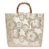 Borsa Tote Jacquard in Tela Chegsam Accessori Manico con Giunzione in Bambù Borsa a Mano Stile Cinese Grande Capacità Chiusura con Zip