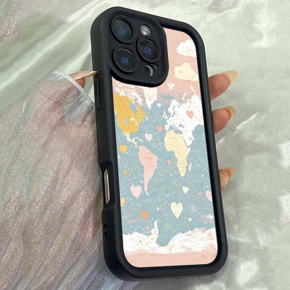 JT192 Colorful World Map Travel for iPhone 17 16 15 14 Pro Max Samsung S26 S25 Ultra A17 A16 A07 A56 A06 A55 Xiaomi 15T Redmi 15c 14C Soft TPU Case