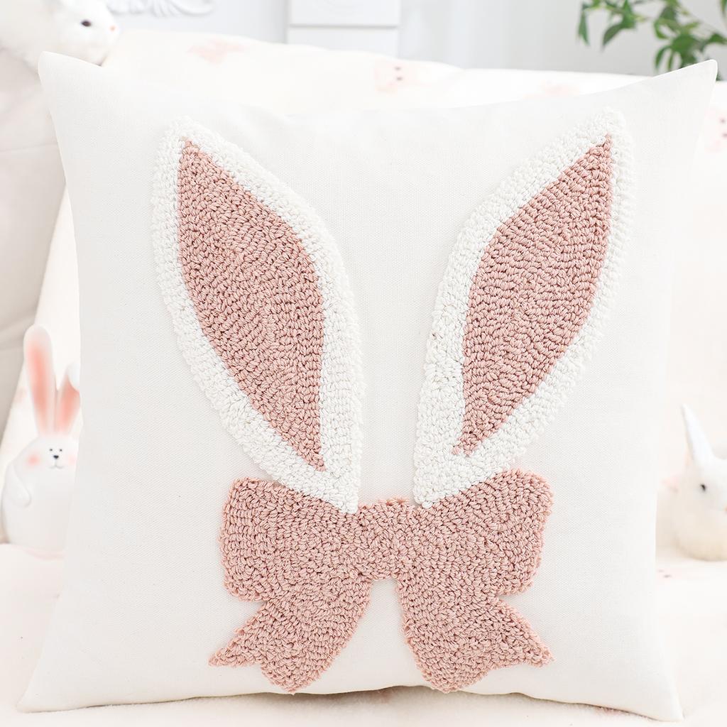 1 Pc Easter Decorative Pillow Cover Rabbit Tufted Embroidery Egg Spring Summer Gift Living Room Sofa Home Decor