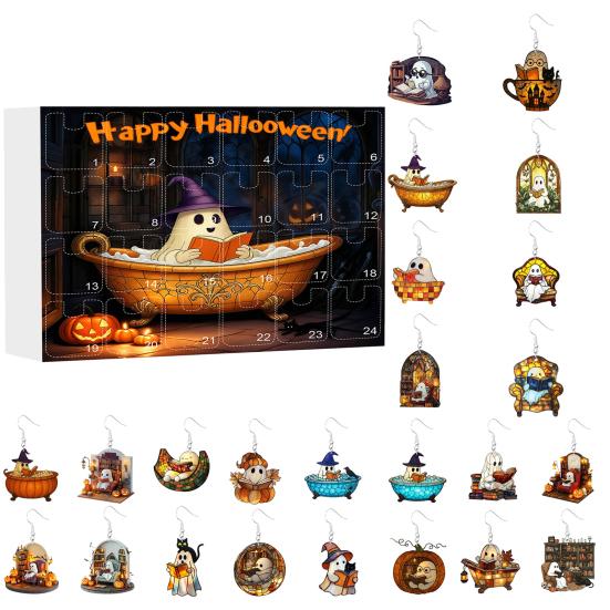Yousheng Halloween Advent Calendar for Girls 24 Days Countdown Calendar with 24 Pcs Ghost Reading Book Earrings for Halloween Party Supplies