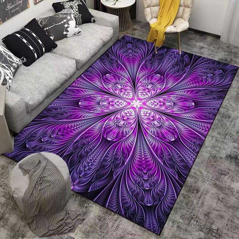"Purple Mandala Floral Carpet with Abstract Ornamental Pattern Design" Suitable for Use As an Anti-slip for Living Room Bedroom Sofas